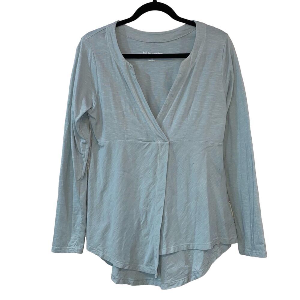 Soft Surroundings Blue Surplice Top XS Long Sleeve Draped Knit Blouse
